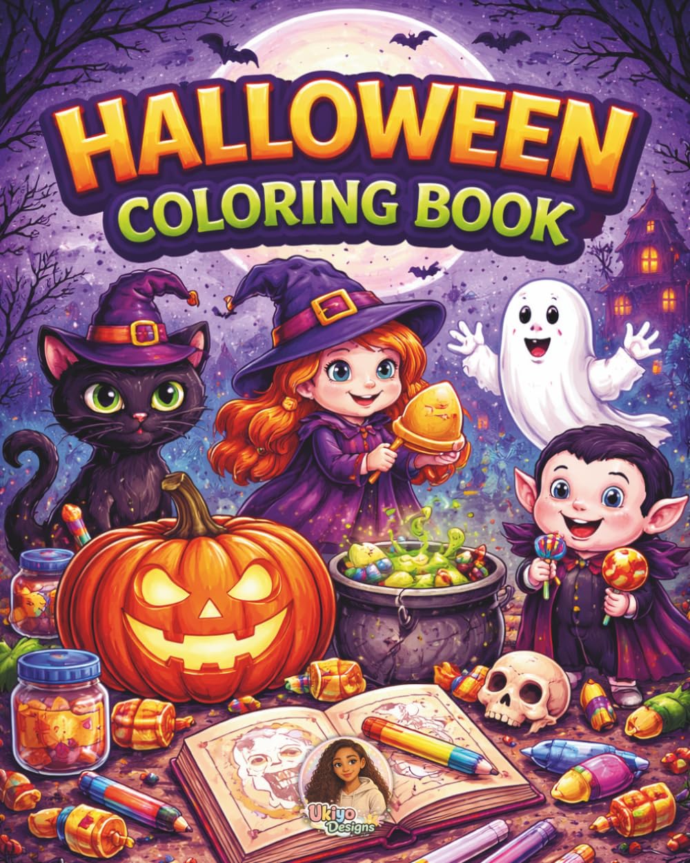 Halloween Coloring Book: 100 Fun and Easy Bold Halloween Coloring Pages for Kids Ages 3–8