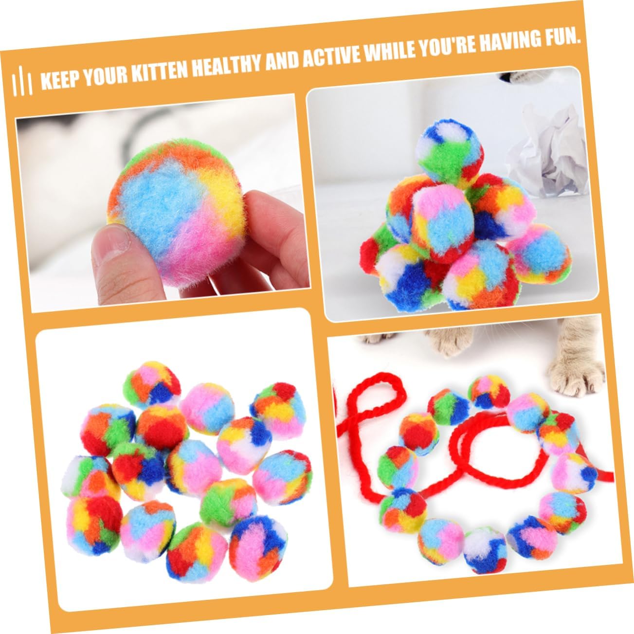 120pcs Cat Interactive Balls Soft Kitten Toys Cat Rainbow Balls Kitten Toys for Indoor