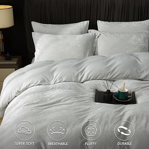 Miniatura 99 de PHF - Juego de funda de edredón de pana ligera, tamaño California King, 3 piezas de mantas, con cierre con botón, 8 lazos en las esquinas, suave