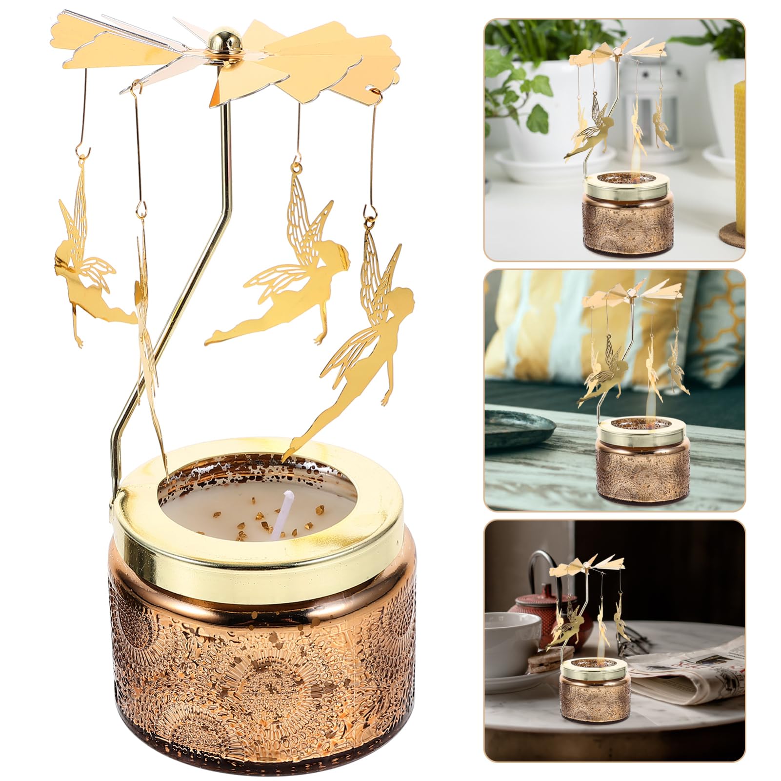 Candelabro Giratorio de Escritorio en Metal, Portavelas Perfumado | Caja de Obsequio, Uso Prolongado y Ligero, Fácil de Colocar y Mover, No se Deforma Facilidad
