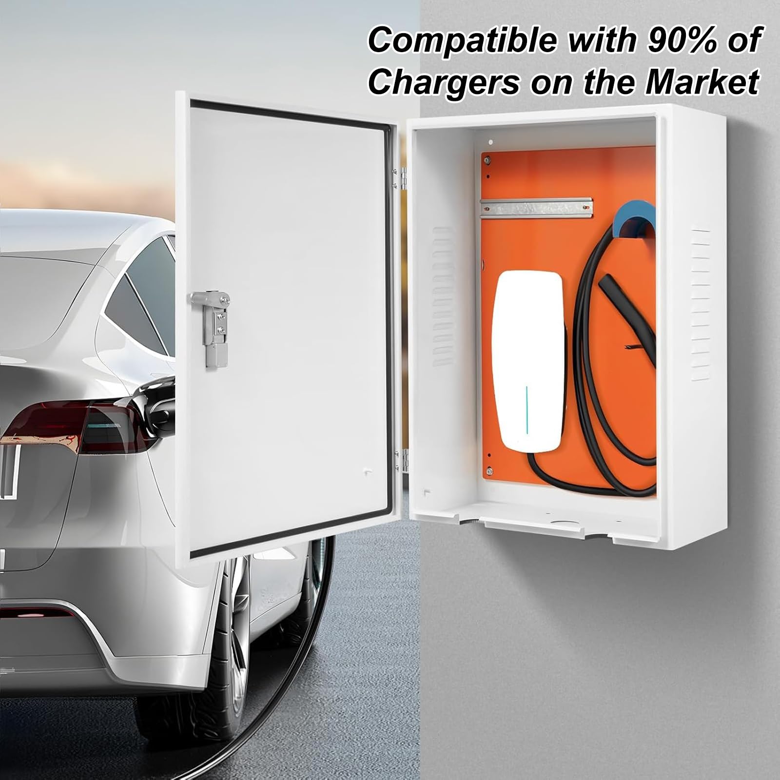 Bloccabile all'aperto EV Charger Box zincato Acciaio Weatherproof Wall Mount Contenitore per la Gestione sicura del Cavo di Ricarica Protezione Antipolvere