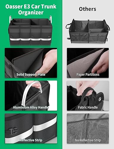 Miniatura 3 de Oasser Organizador de maletero, organizador de almacenamiento, plegable, multicompartimentos con tapa, mango de aleación de aluminio, cinta