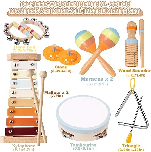 Miniatura 5 de Instrumentos musicales para niños pequeños, juguetes musicales de madera Montessori para bebés de 1 a 3, INLAIER Instrumentos de percusión para