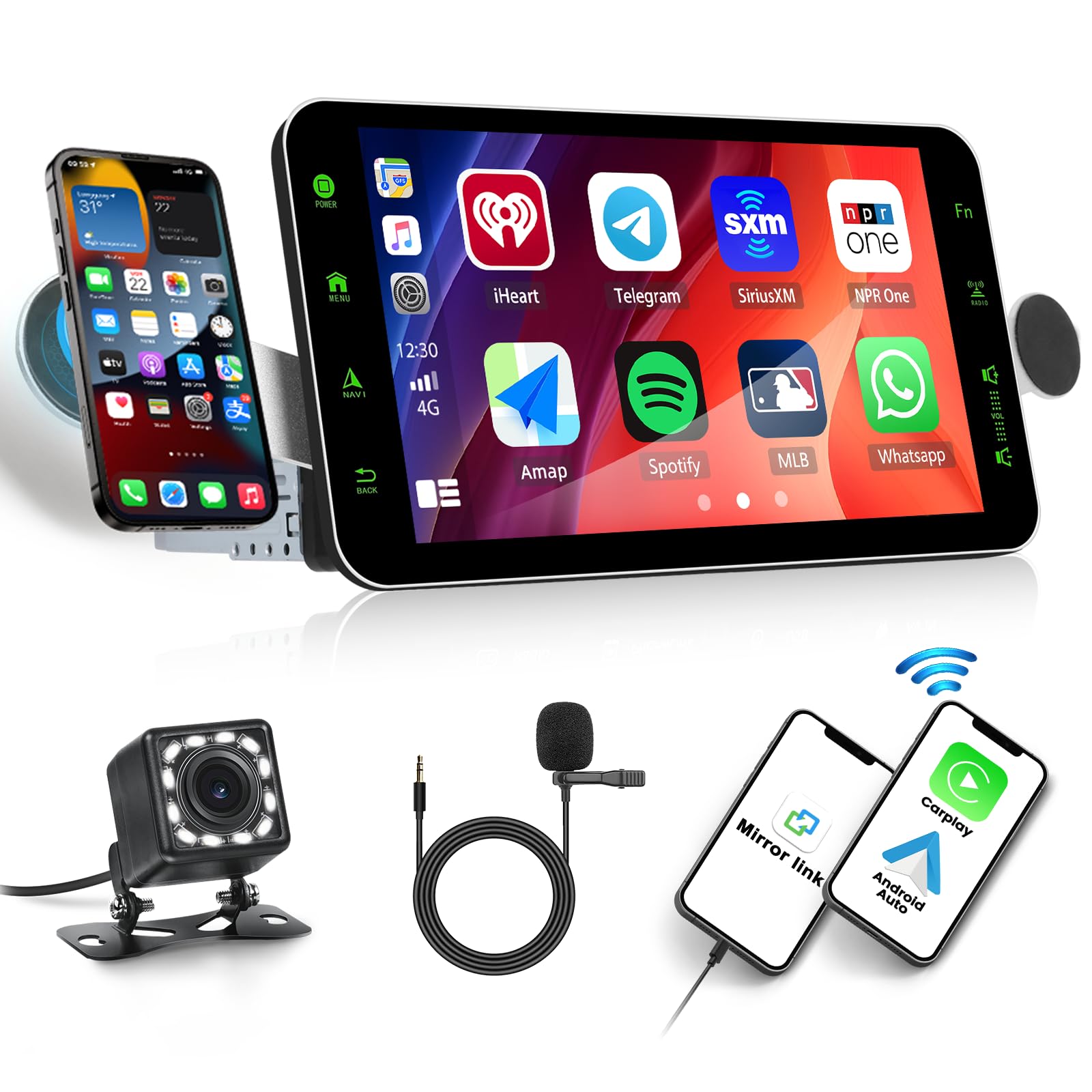 Autoradio 1 DIN Bluetooth 6,9" Écran Tactile CarPlay Android Auto - FM RDS USB Type-C Caméra