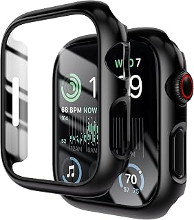 [2 Pack] Compatible for Apple Watch 44mm Series 6 / SE/ Series 5 /Series 4 Tempered Glass Screen Protector with Black Bumper Case, YMHML Full Coverage Easy Installation Bubble-Free Cover for iWatch Accessories