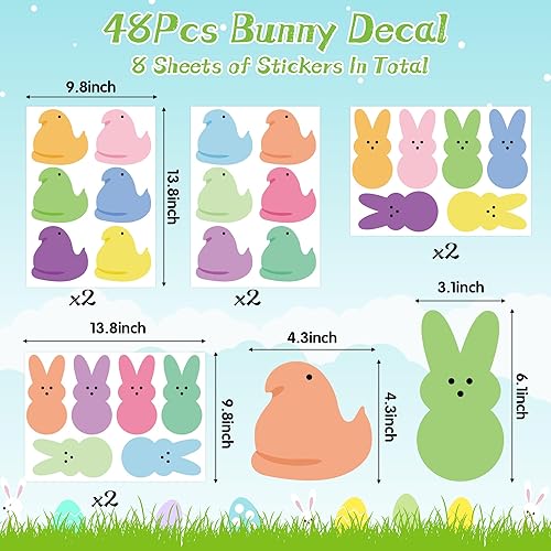 Miniatura 2 de A1diee Calcomanías de pared de conejo de Pascua – 8 calcomanías de Peeps en total 48 piezas coloridas y bonitas pinturas de vinilo transparente