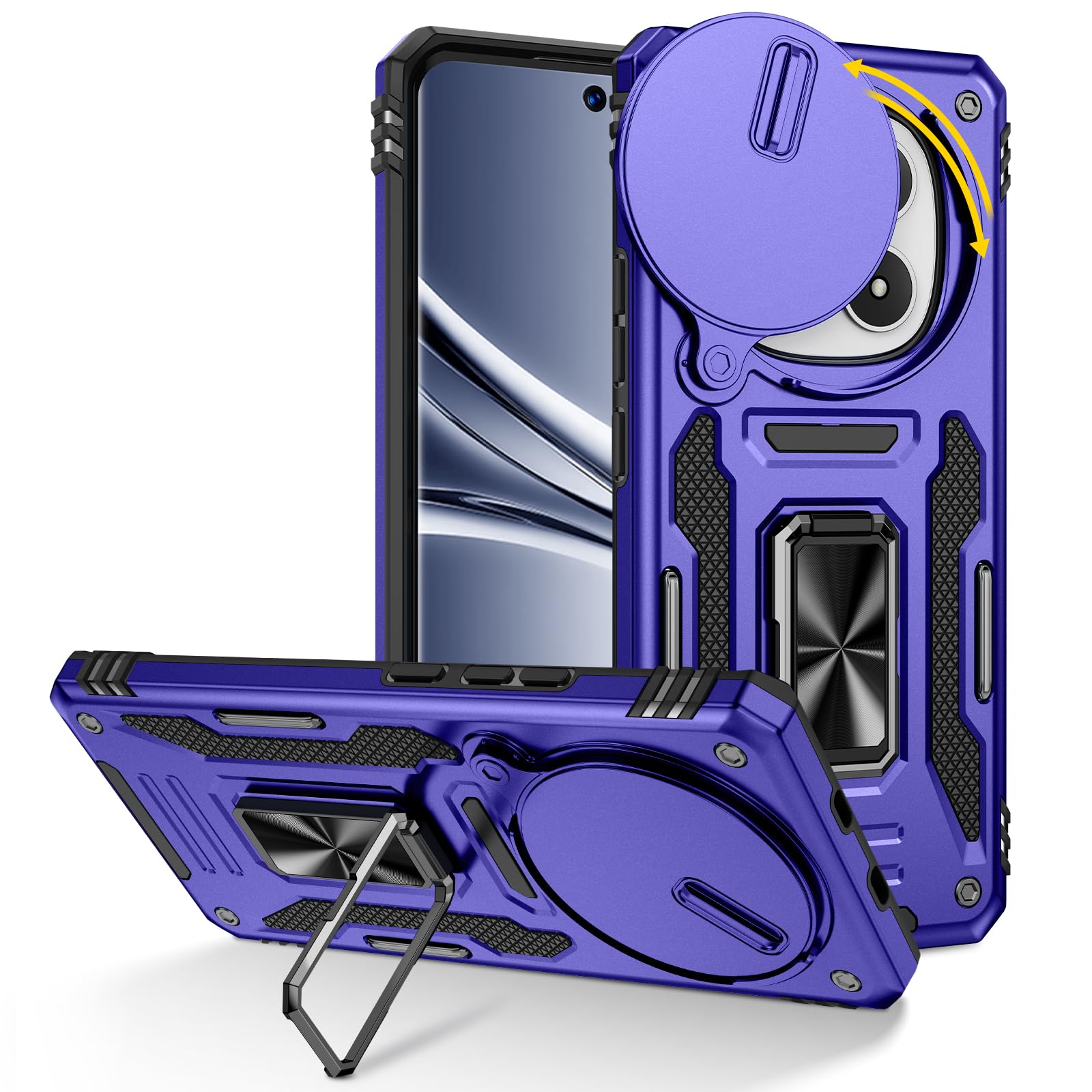 Doeshine Hülle für Xiaomi Redmi Note 13 4G, Handyhülle mit 2 Stück Displayschutzfolie & Kameraschutz, Rotate Ring Ständer, Robust Fallschutz Outdoor Militär Schutzhülle für Redmi Note 13