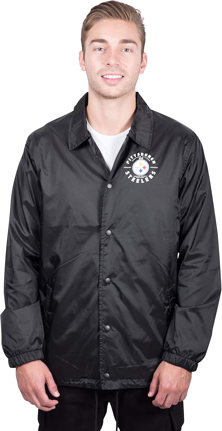 Ultra Game NFL Mens Nylon Waterproof Windproof Coachs Jacket