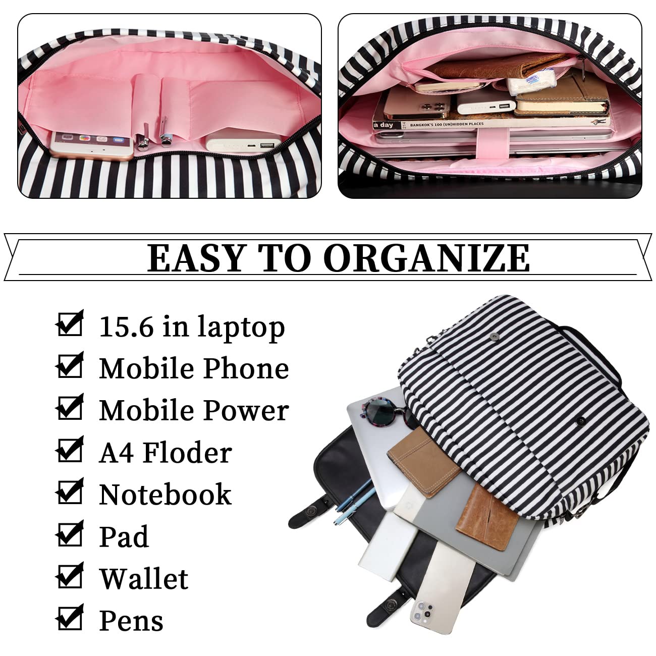 RAVUO Sacoche Femme,Résistant À L'eau Sac Ordinateur Sac Pc Portable 15.6 Pouces Grand Sac A Main Sac Bandouliere Pour Travail Business L'École Collège Noir