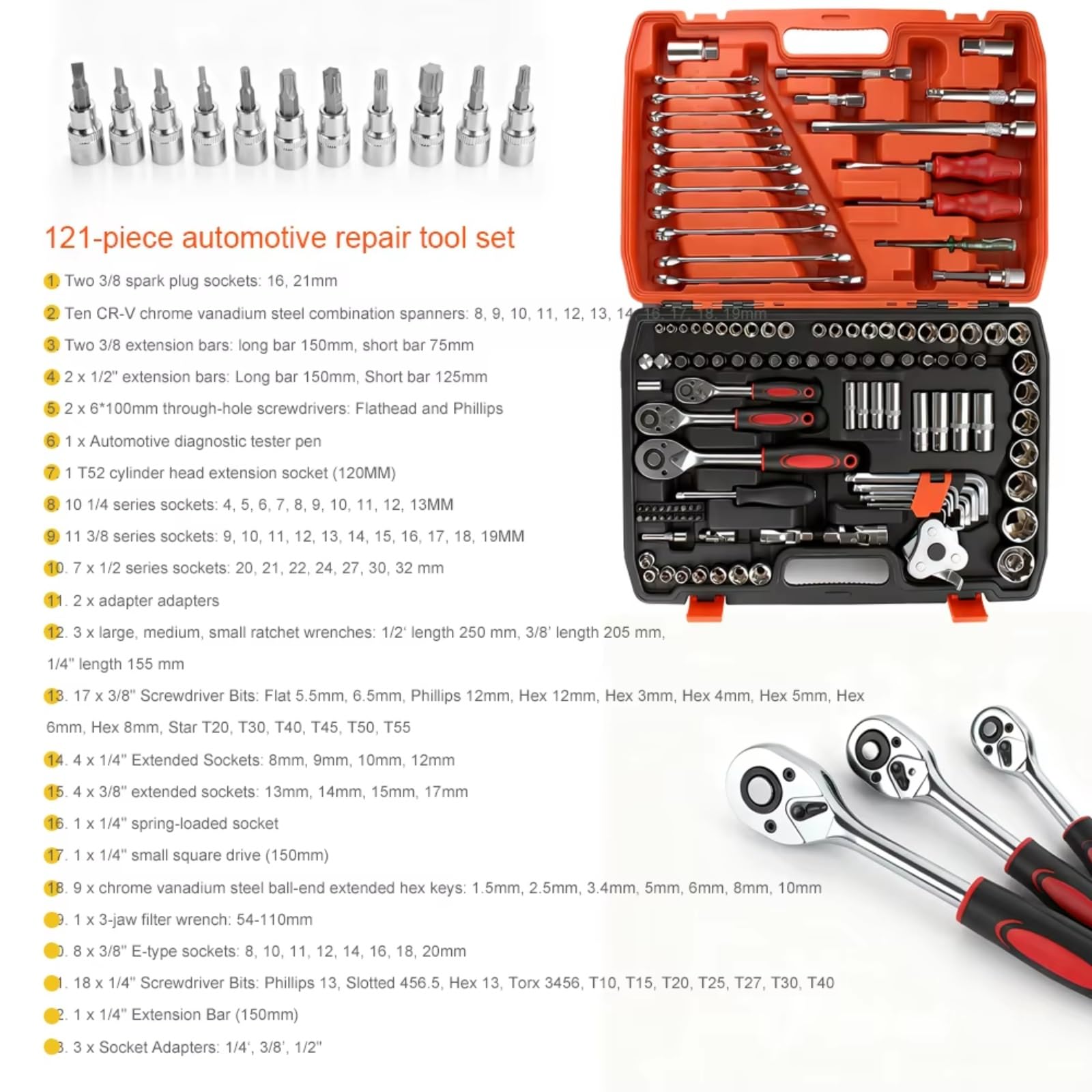 Kit d'outillage mécanique Kit D'outils Réparation Automobile Multifonction Kit D'outils Automobiles Jeu Clés À Douille En Acier Ensemble D'outils Mécanique Kit D'outils La Maison