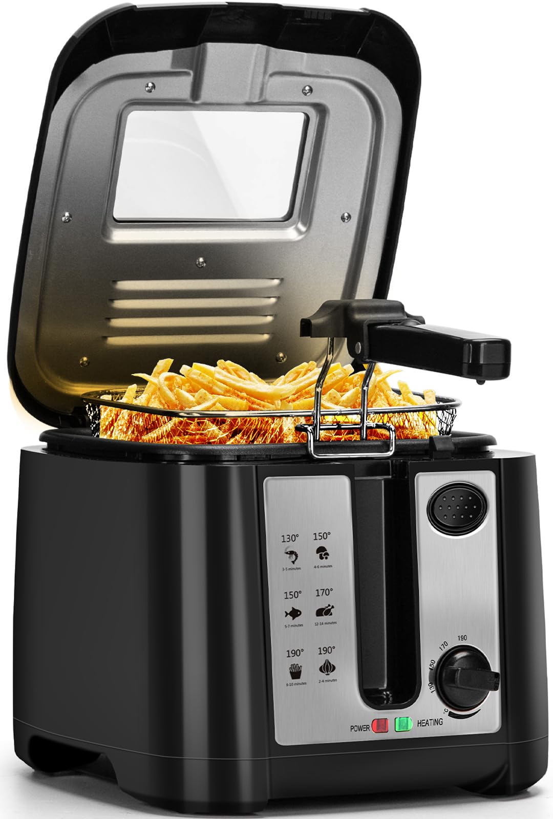 Aigostar Olivia - Freidora con capacidad de 2,5 L, 1650 W, libre de BPA, con ventana transparente, control de temperatura e indicador, negra