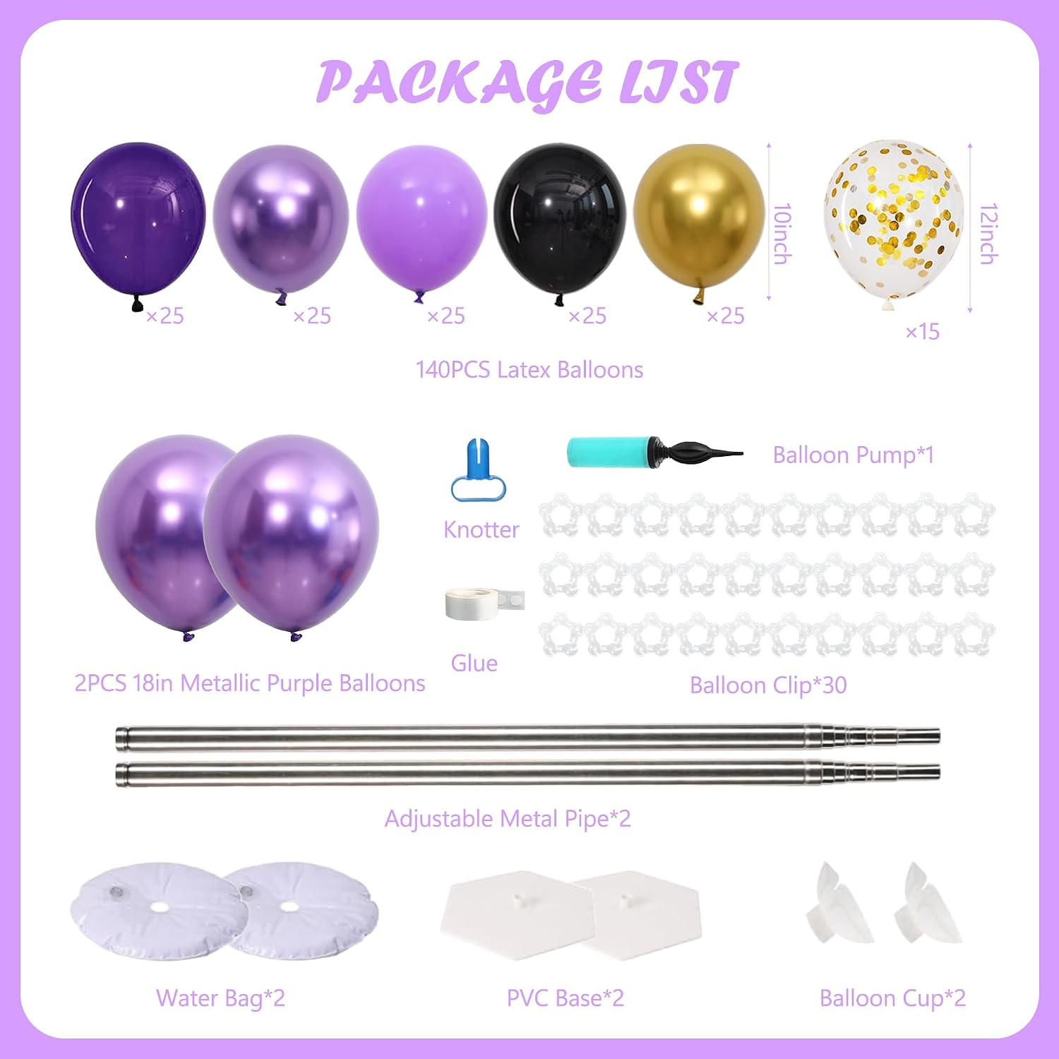 Purple and Black Gold Balloon Column Stand Kit Set of 2 for Floor image 3