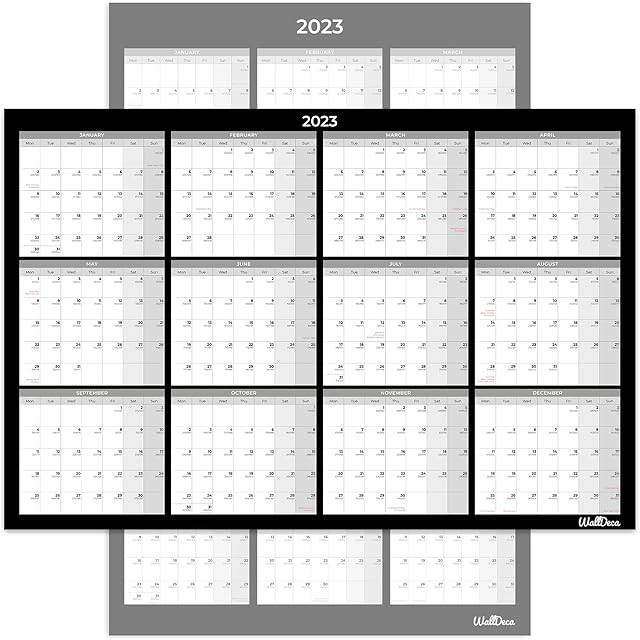 WallDeca Large 2023 Calendar Annual Erasable Laminated Wall Calendar, 24 x 36 Inch, 2-Sided Reversible Vertical/Horizontal (Jan 2023 - Dec 2023)
