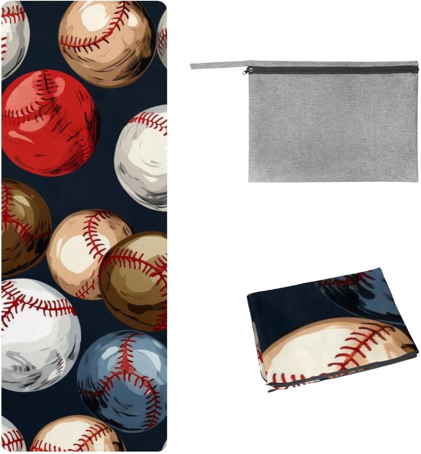Yoga Towel, Baseball Pattern Non Slip Sweat Absorbent Hot Yoga Mat Towel for Hot Yoga, Pilates and Fitness - 72.8" x 26.8"
