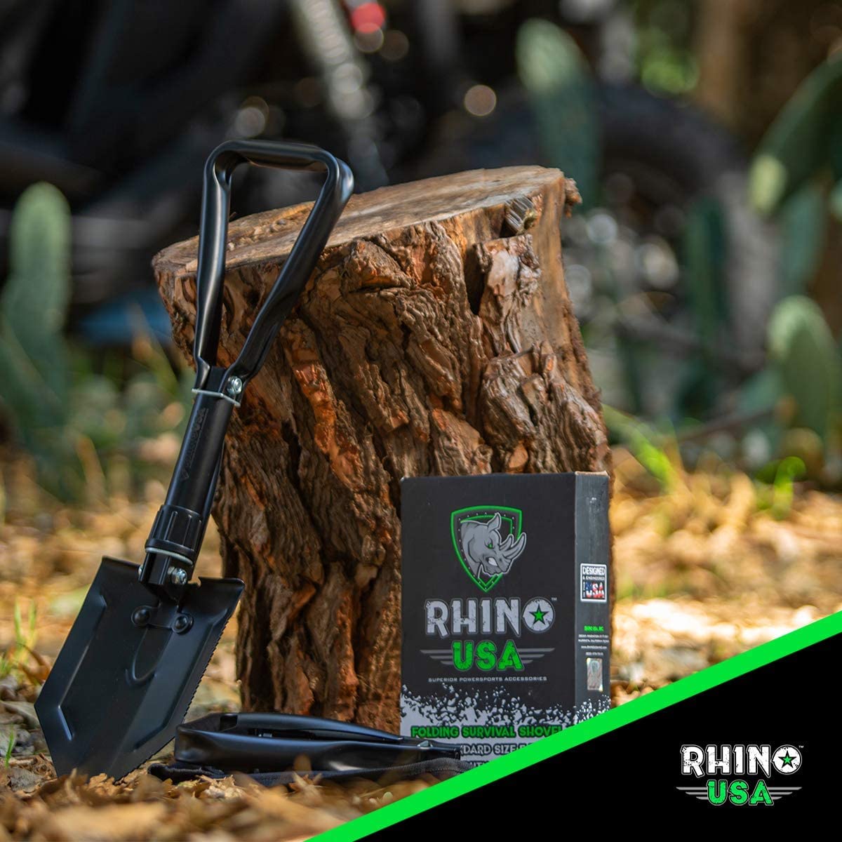 Rhino USA Klappspaten mit Hacke für die Survival Ausrüstung – Klappschaufel aus Karbonstahl für die Outdoor Ausrüstung, Campingausrüstung, als Gartenschaufel, Strandschaufel und Schneeschaufel