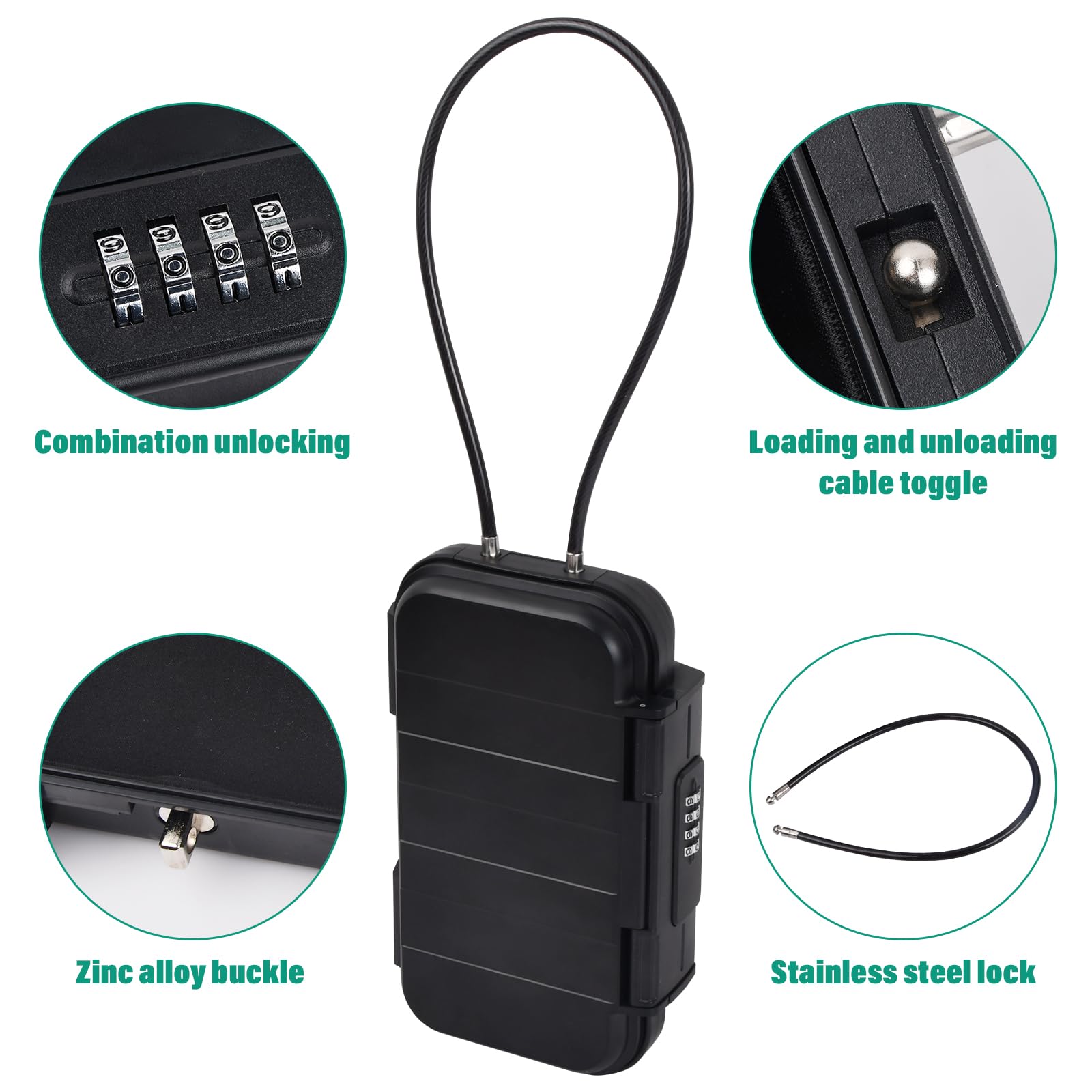 Coffret Fort Portable Sécurisé Petit à Combinaison avec Code, Boîte de Stockage de Clés Code Exterieur de Voyage avec Câble Métallique Amovible pour École Plage Maison Bureau Hôtel Voyages Noir