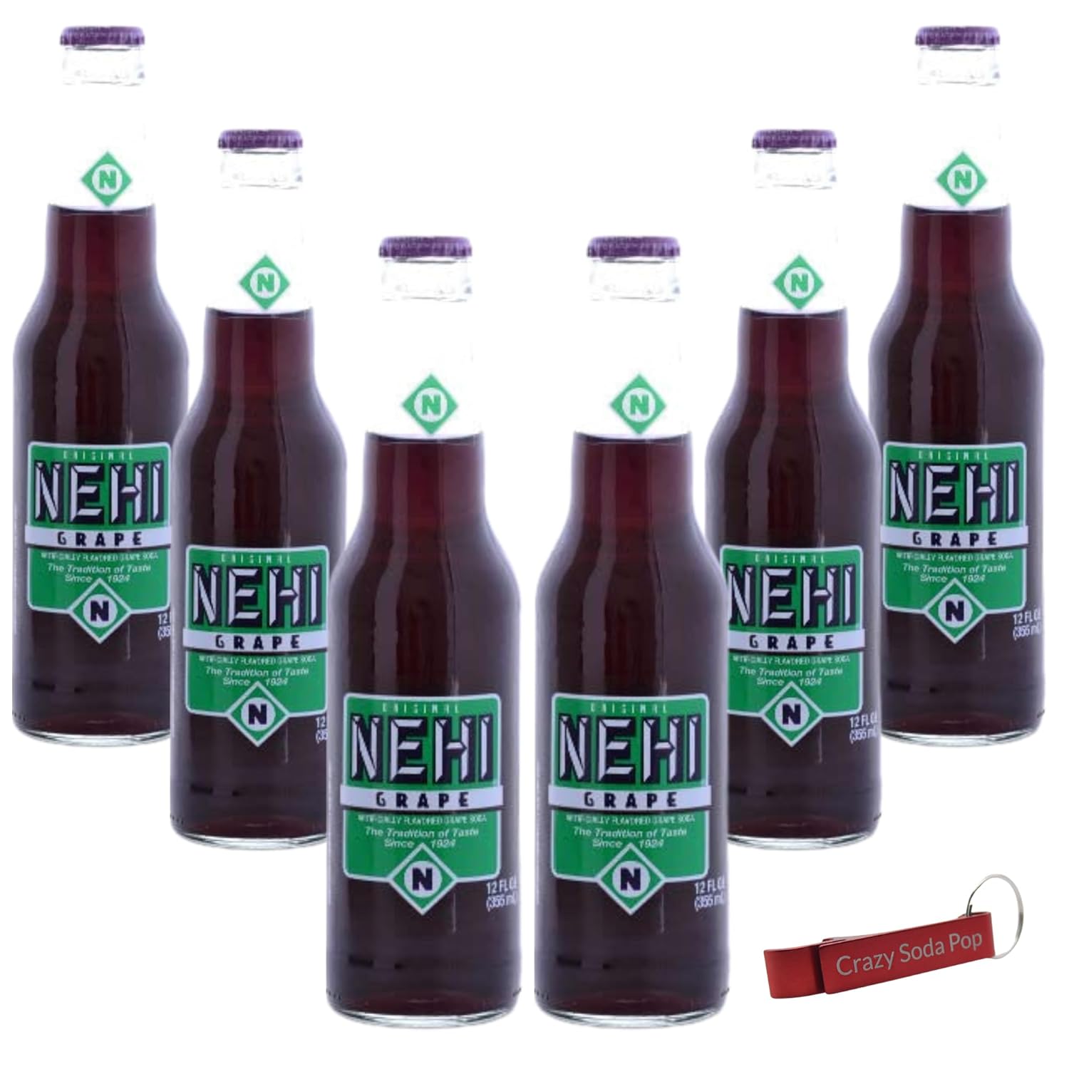 Nehi Grape Soda | Real Cane Sugar | Caffeine Free | Throwback Retro Bottle | 12 oz Glass Bottles with Crazy Soda Pop Bottle Opener (6 Pack)