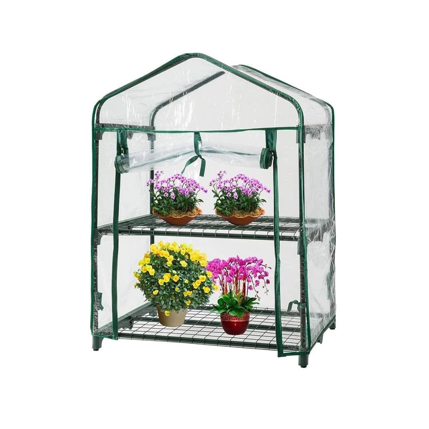Avilia Serra da Balcone e Giardino a 2 Ripiani con Copertura Removibile - Compatta 69x49x93 cm, Montaggio Facile, Struttura Durevole e Resistente per Piante, Fiori