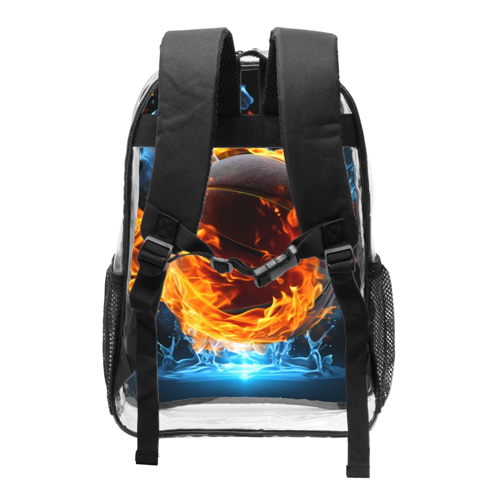 AYCZN Fire And Water Basketball Clear Backpack Heavy Duty PVC Transparent Backpacks for Stadium Events Sport Clear Bag for Women Men