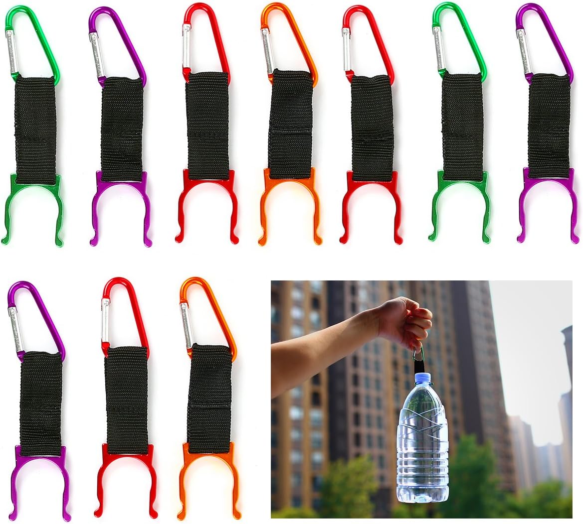 Water Bottle Clip Buckle Holder, 10 PCS Portable Colorful Bottle Carabiner Holder Hook with D-Ring Hook for Camping Hiking Traveling with Emergency Aluminum Whistle by DomeStar