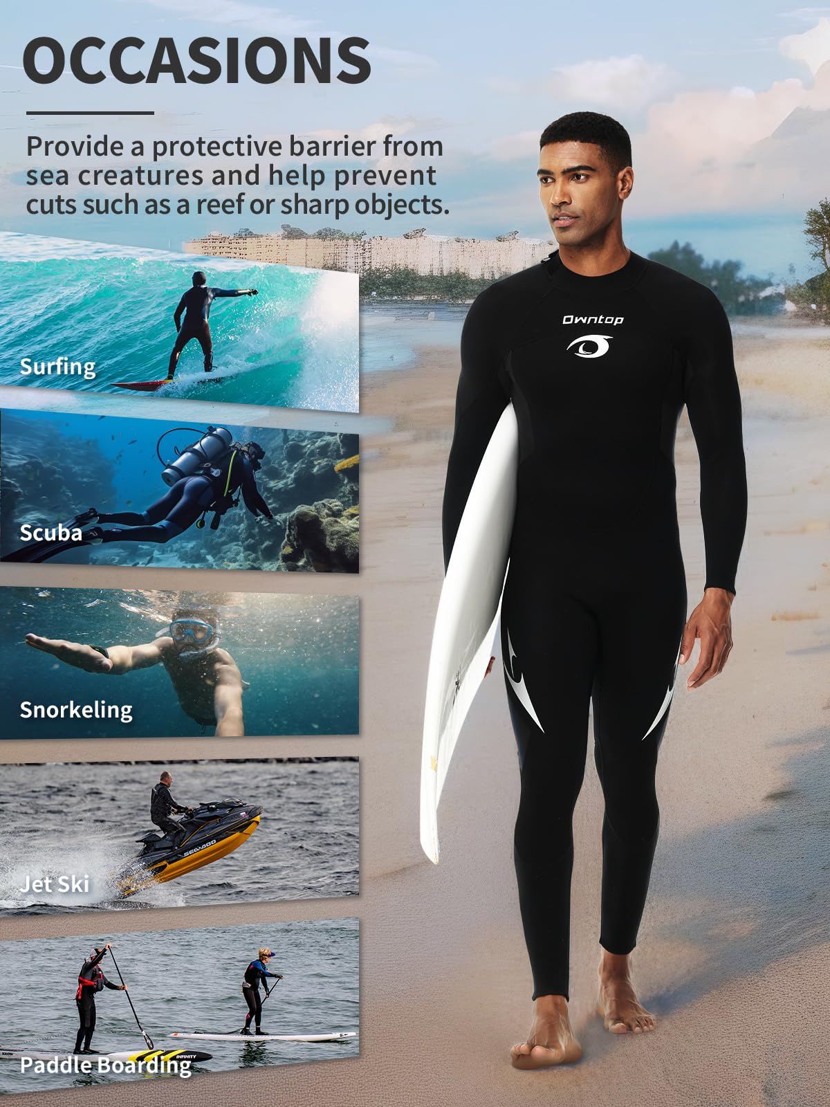 Owntop Herren Damen Ganzkörper 3/2mm Neoprenanzug, Ultra-Stretch Langarm Winter Neoprenanzug, Rückenreißverschluss Erwachsene Neopren Surf- und Tauchanzug