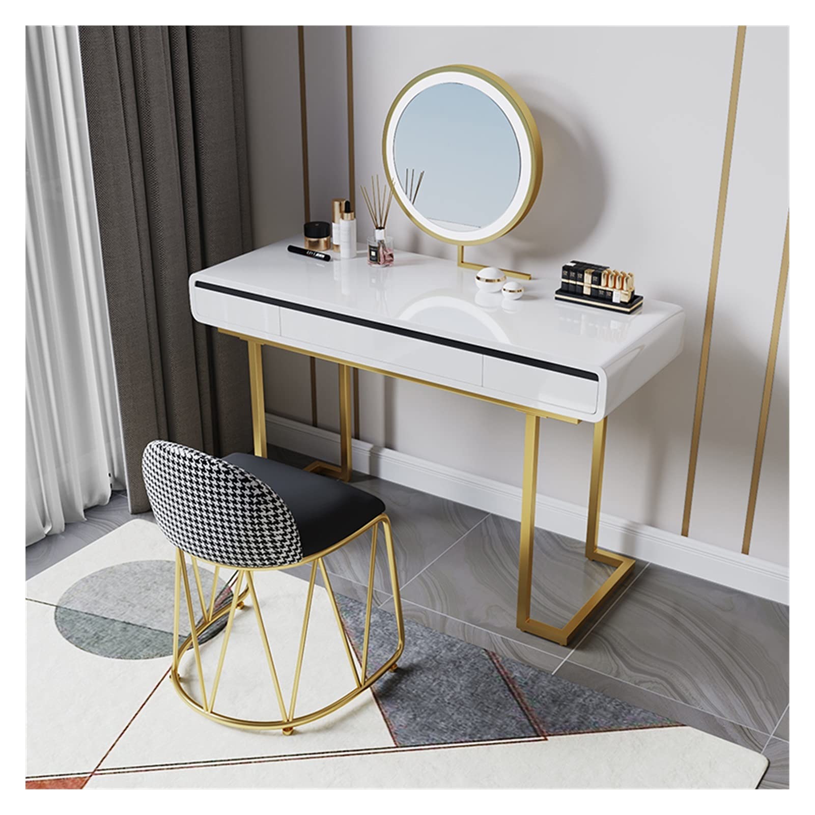 CGCSYZ Vanity Desk Dressers Vanity Dressing Table Storage Beside Table Luxury Backrest Makeup Chair Dressing Table Bedroom Home Furniture Makeup Dressing Table (A3)