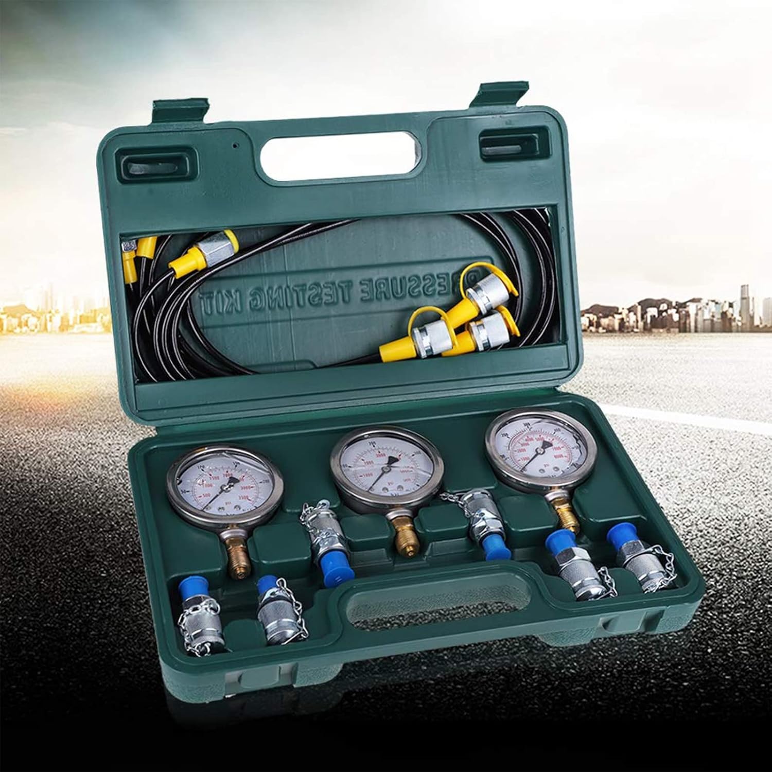 Upgraded Version Hydraulic Pressure Gauge Kit - Excavator Hydraulic Kit Stainless Steel Pressure Gauge Test Gauge Kit with Testing Hose Coupling and Gauge Tools