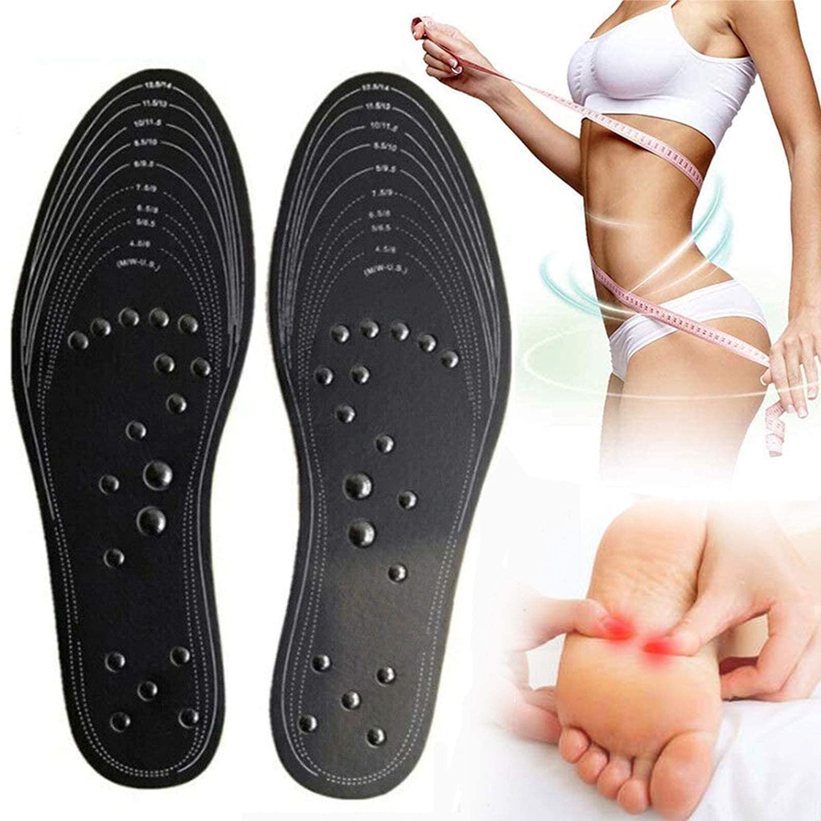Solette per Scarpe, Solette massaggianti magnetiche con 18 Aree di Massaggio Magnetico, Solette for Scarpe antidolorifiche for fascite Plantare(Black,1 Pairs)