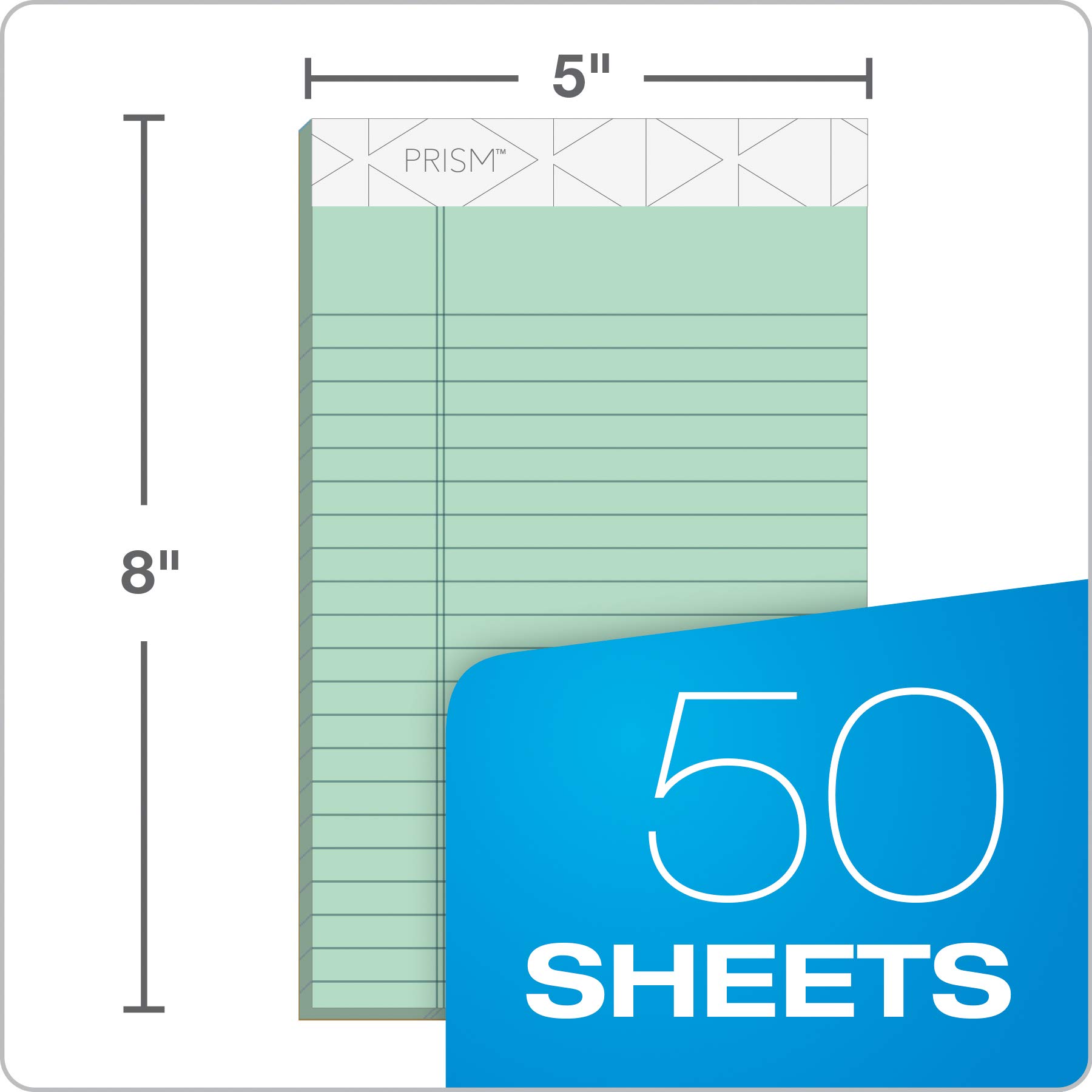 Tops Prism Plus 100% recyceltem Legal Pad, 12,7 x 20,3 cm, perforiert, Grün, schmal, Rule, 50 Blatt pro Block, 12 Pads pro Pack (63090)