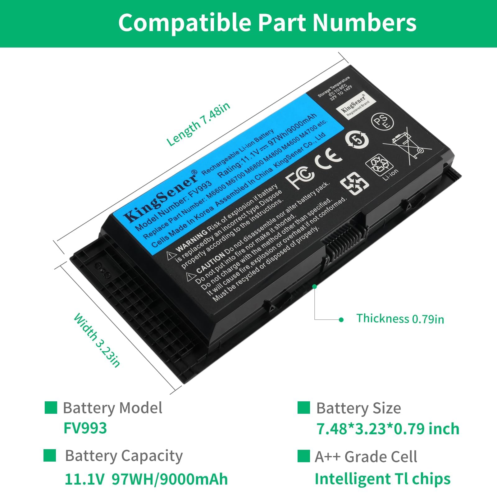 FV993 Batteria per Laptop per DELL Precision M6600 M6700 M6800 M4800 M4600 M4700 97WH