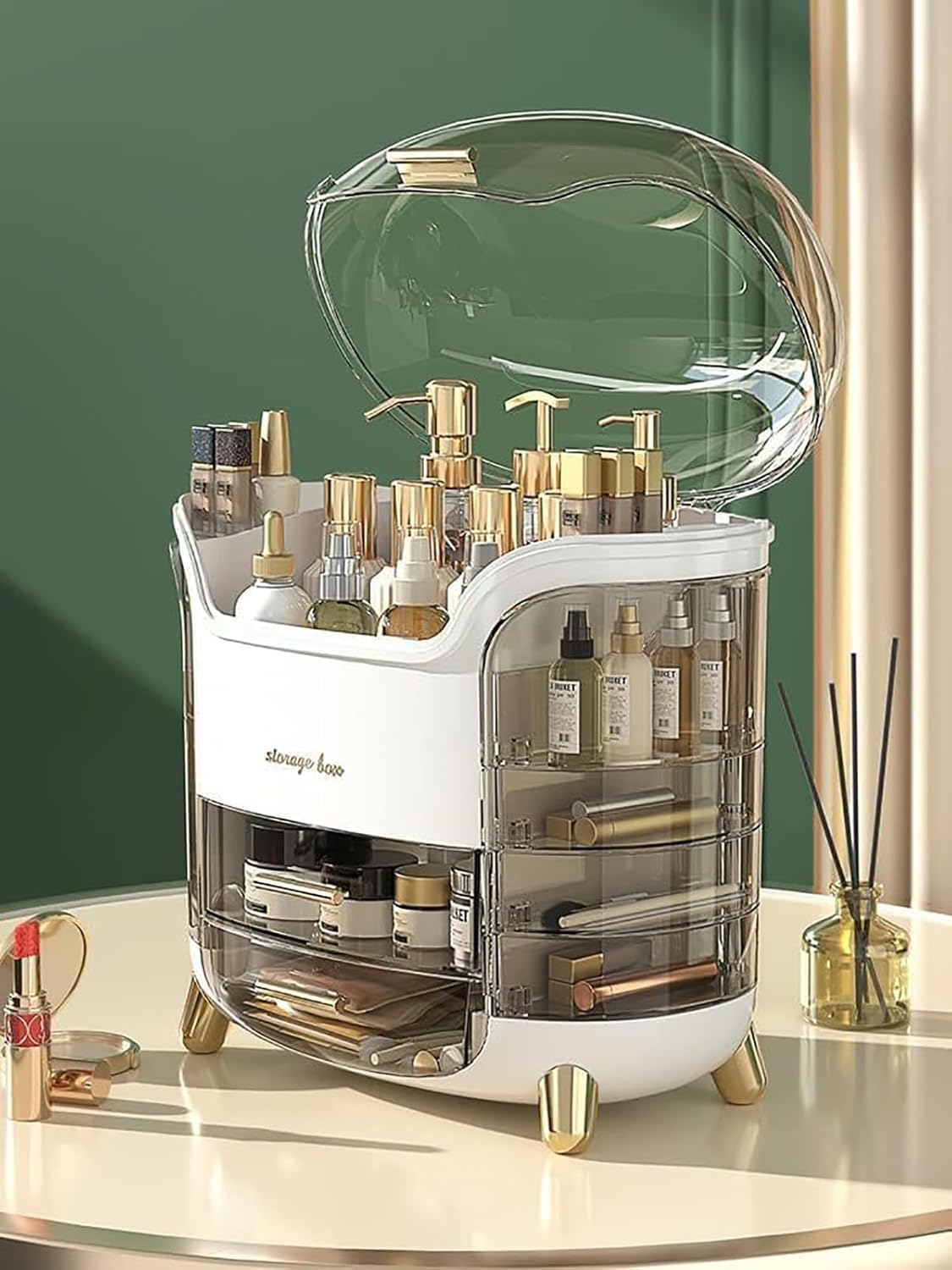 R Runilex Makeup Organizer Storage Box for Vanity Countertop Cosmetics, Skincare and Beauty Case with Clear Aclyric Lid Display for Easy Visibility and Drawers for Bathroom, Bedroom or Dresser 1