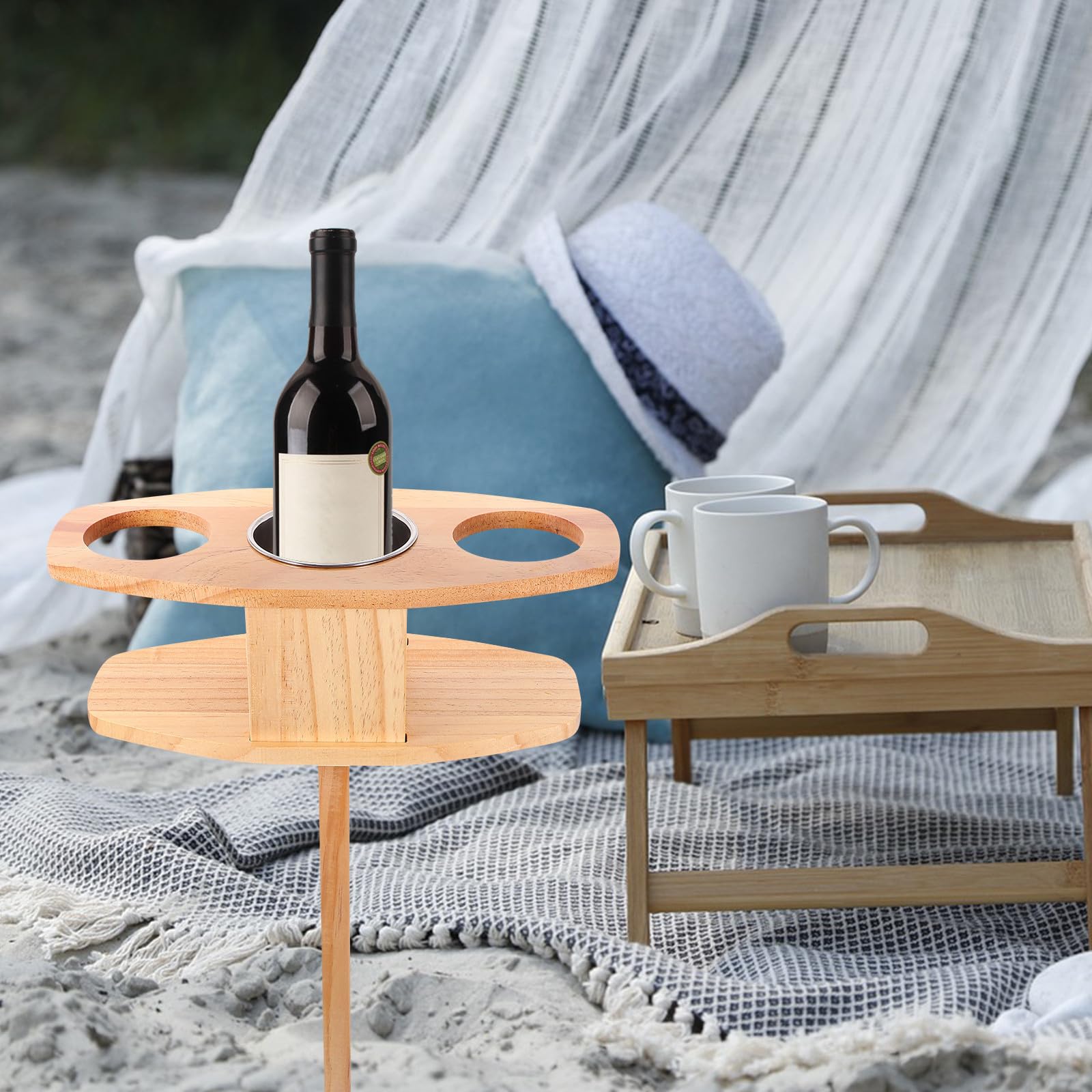 Tavolo Pieghevole da Esterno in Legno Leggero e Portatile per Picnic e Spiaggia, Tavolino Pratico per Vino e Campeggio