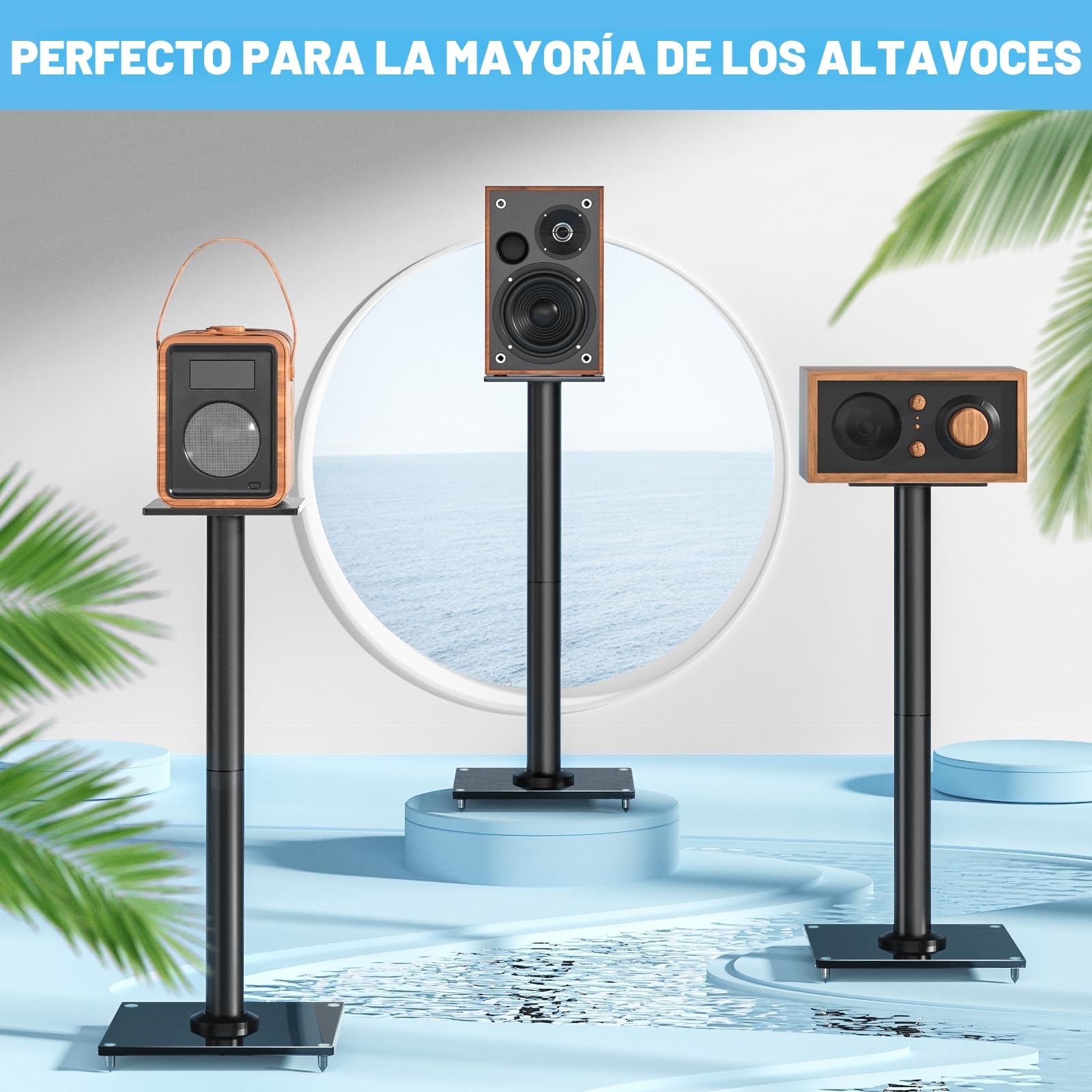 Rfiver 68cm Surround Universal Soporte de Altavoz de Pie, Satélite y Soporte para Altavoces de Estantería con Gestión de Cable, 10kg Surround Soporte para Altavoz 1 Par, Negro