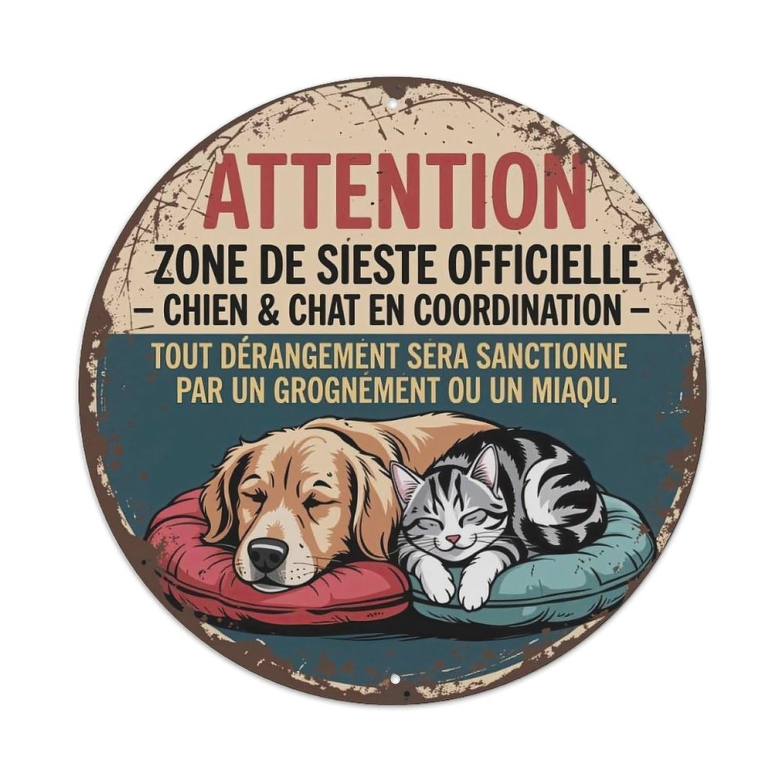 Attention Zone Nap Dog Cat Metal Tin Sign