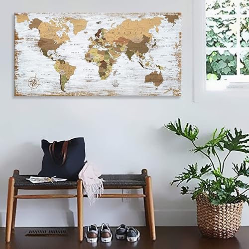 Miniatura 6 de Arte de pared de mapa del mundo amarillo para oficina, póster abstracto de mapa del mundo, impresiones en lienzo con tus fotos, decoración náutica,