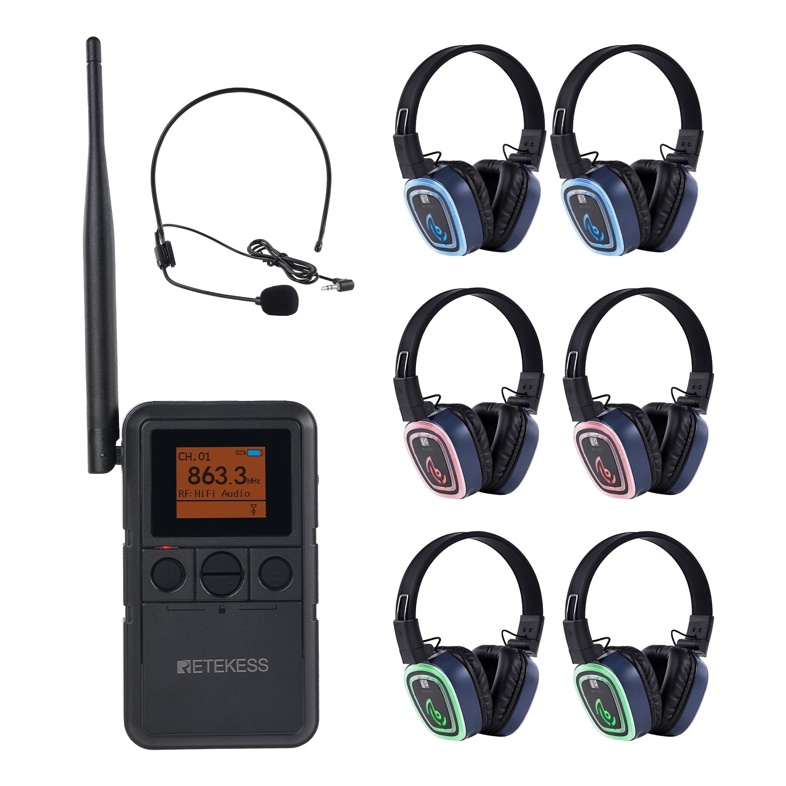 Retekess TA003P Silent Disco, Cascos para Disco Silent, Cancelación de Ruido, Sonido nítido, Diseño Plegable, Cómodos de Usar y Ajuste, Ideales para Fitness, Yoga y Actividades al Aire Libre