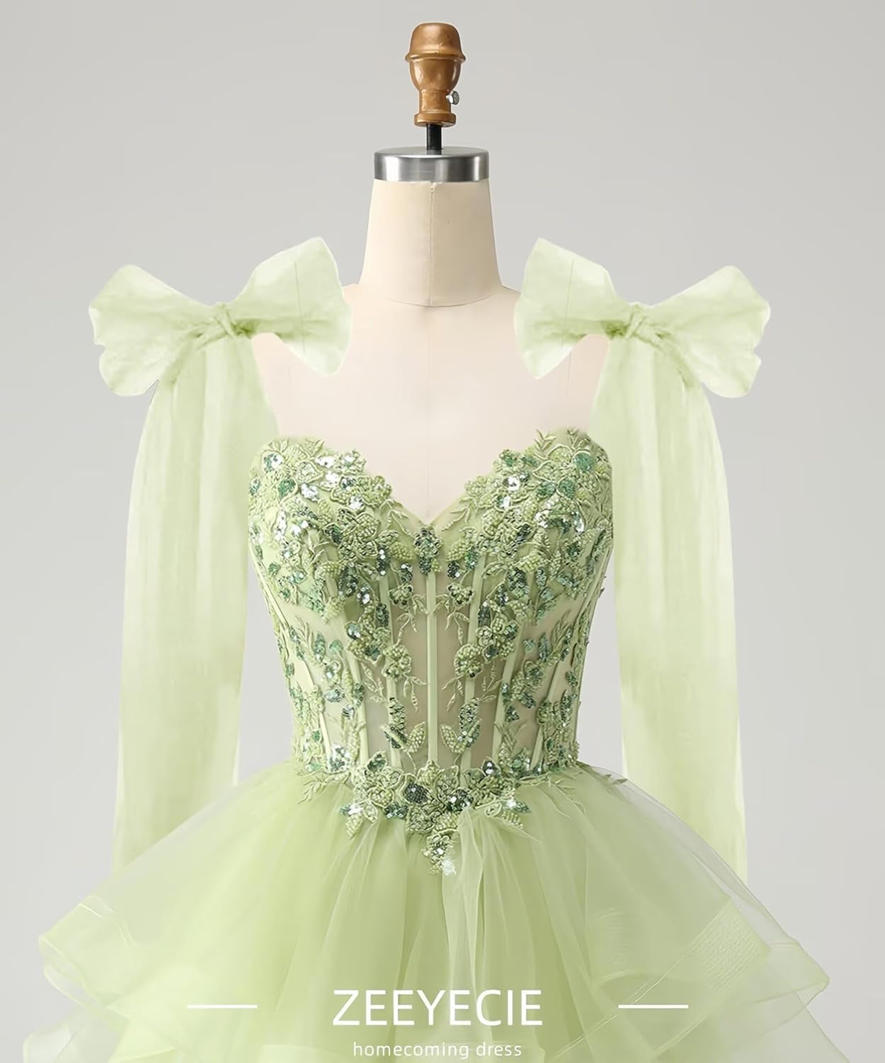 Zeeyecie Tiered Tulle Homecoming Dresses Sparkly Lace Applique Bow Straps Short Prom Dress for Teens Quinceanera DAMA Dress - Image 4