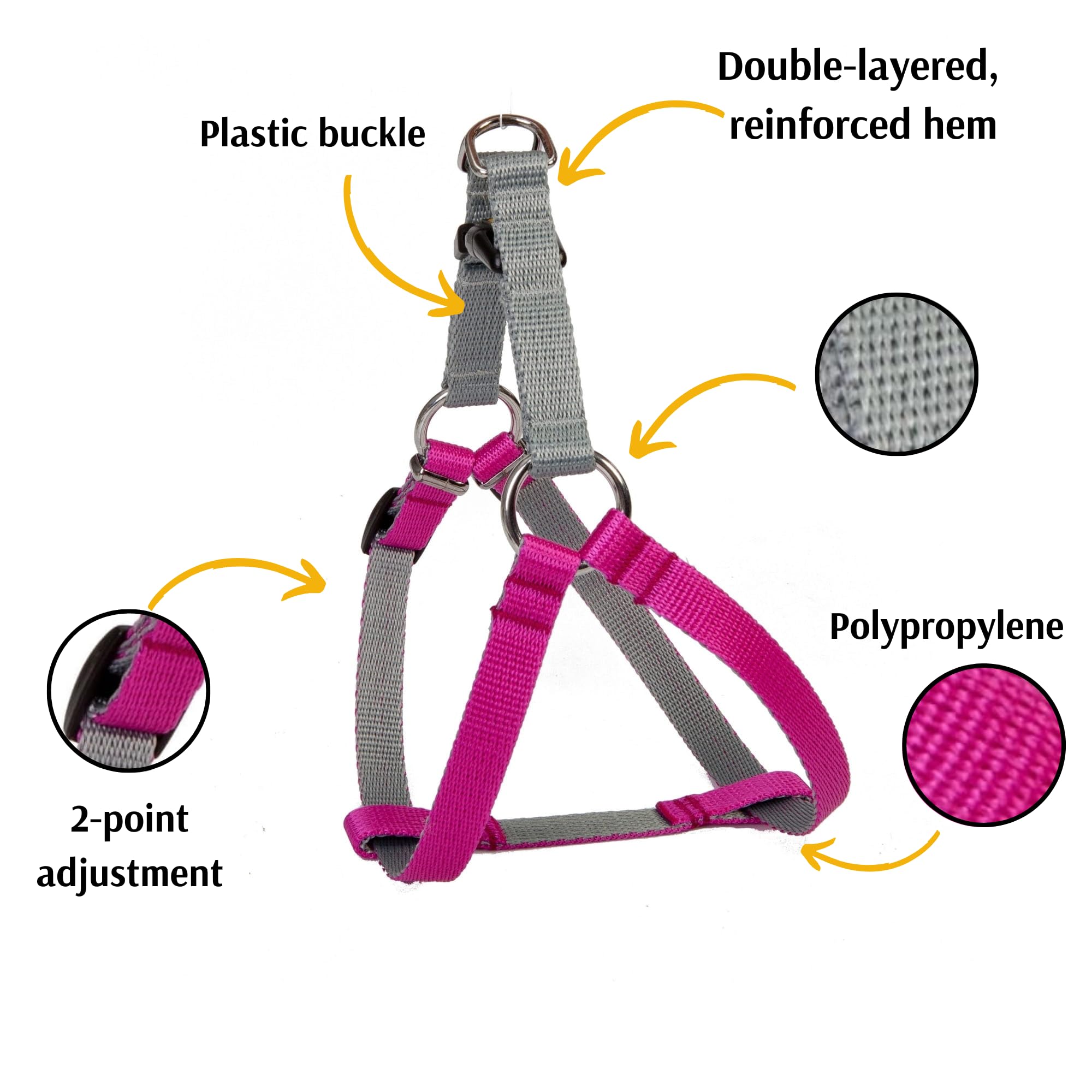 Dingo Dog Harness with Plastic Buckle Easy Wearing, Handmade of Material Hot Pink, Silver Contrast 94654, 40 - Image 2
