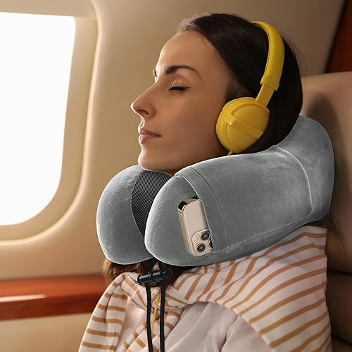 Miniatura 4 de urnexttour Travel Pillow and Blanket Set Neck Pillow Airplane Memory Foam and Compact Soft Airplane Blanket with Bag Womens Travel Essentials for