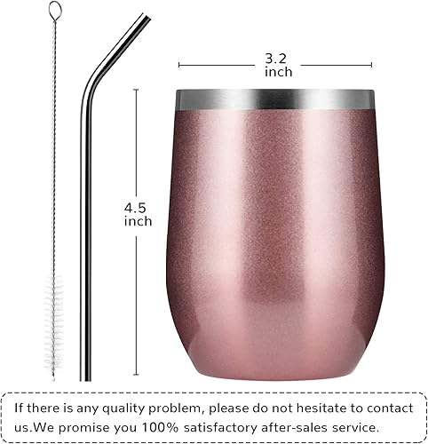 Miniatura 10 de MEWAY Paquete de 8 vasos de vino de 12 onzas con tapa, sin tallo, de doble pared, al vacío, de acero inoxidable, con purpurina, mantiene el frío y