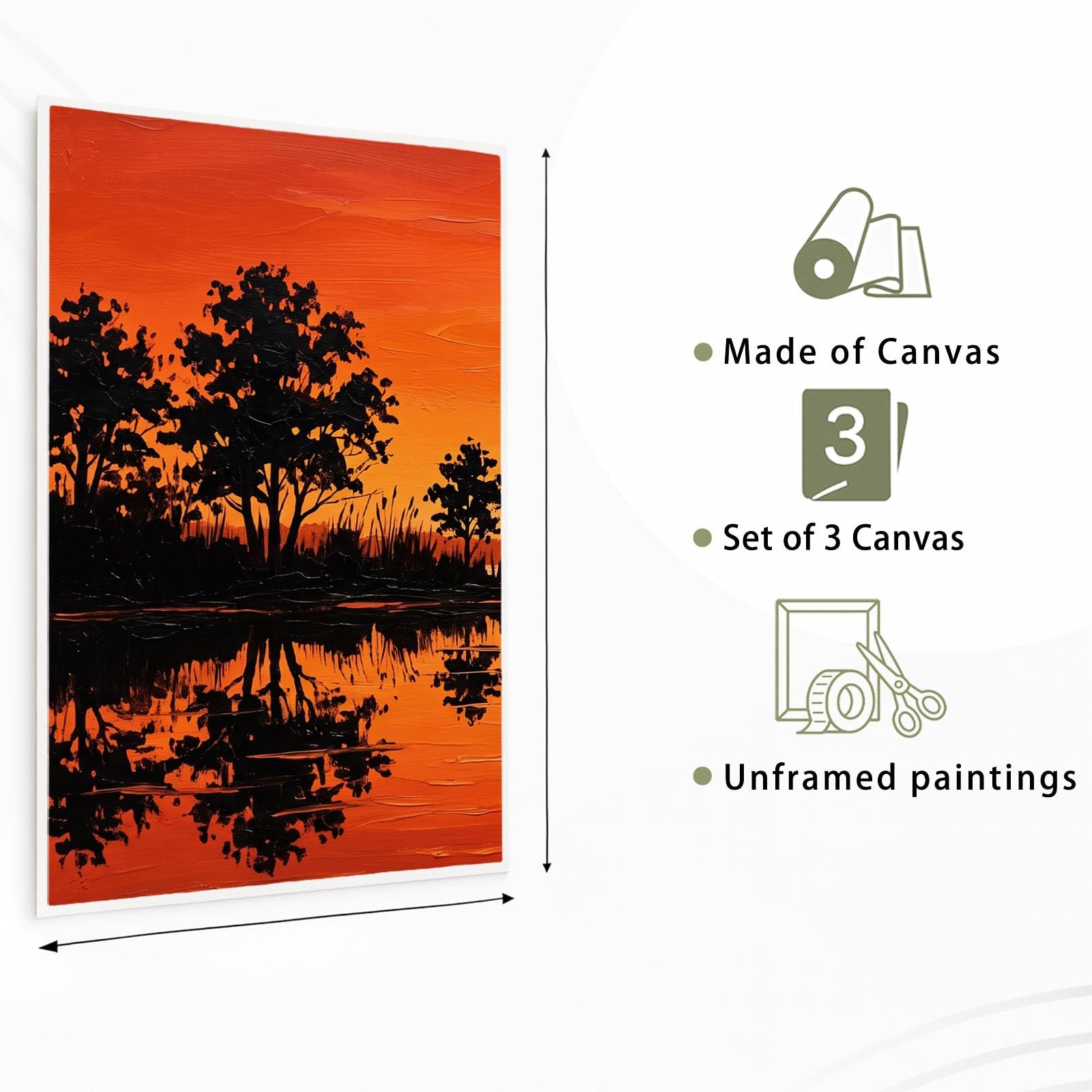 Generisch 3er Set Sonnenuntergang Landschaft Wandbilder 60 x 80 cm