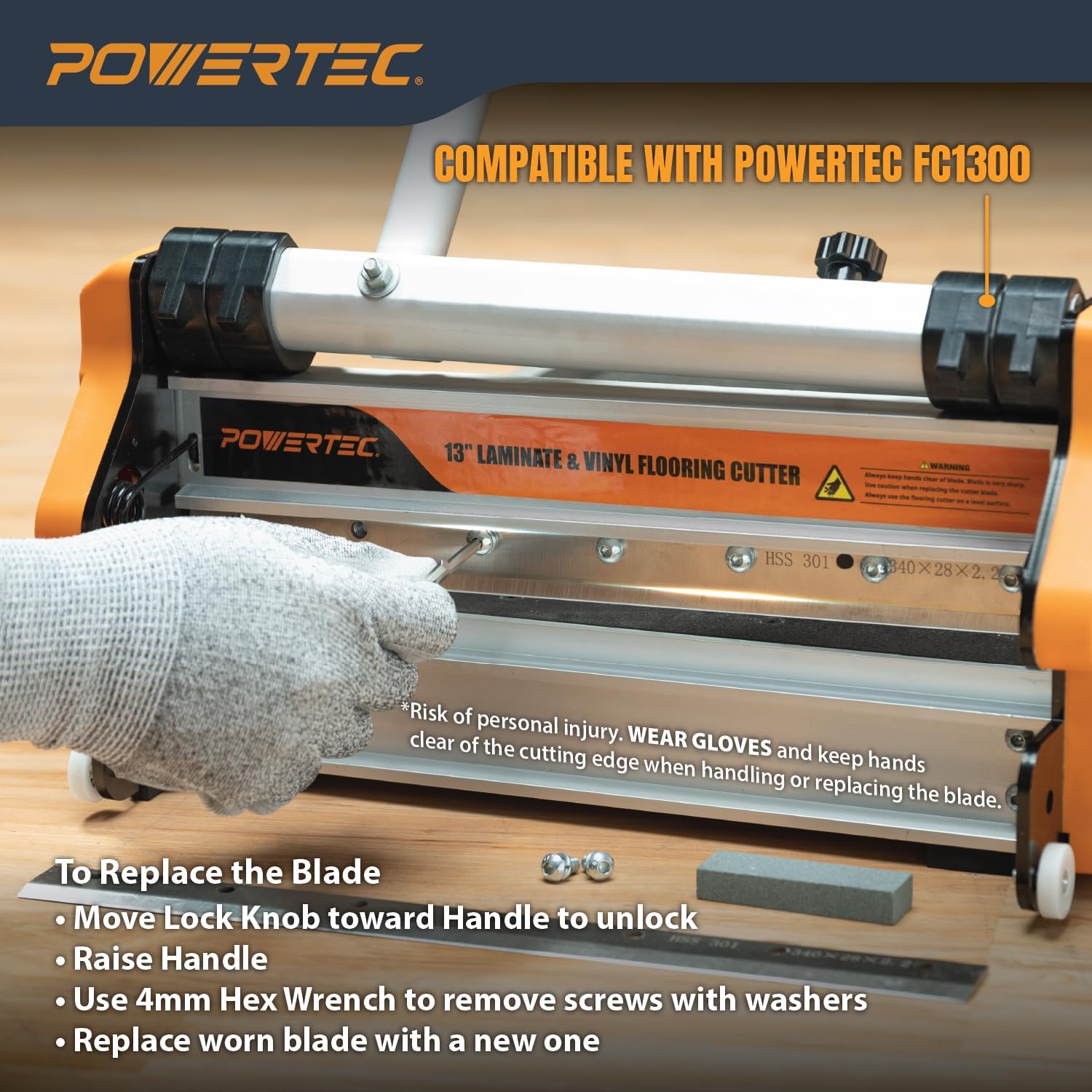 POWERTEC Replacement HSS Blade for 13” Laminate & Vinyl Cutter - 13-3/8" x 1-1/8" x 3/32" - Fits POWERTEC FC1300 Flooring Cutter, 1 PK (12003)