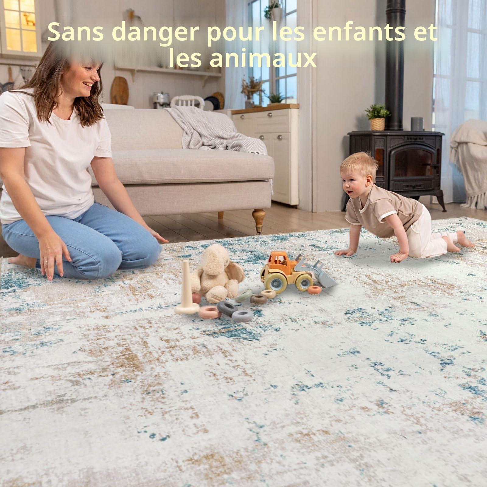 Homcomodar Tapis Salon Beige 160x230cm Facile à Nettoyer & Résistant aux Salissures - Tapis de Sol Doux Antidérapant pour Salon et Chambre