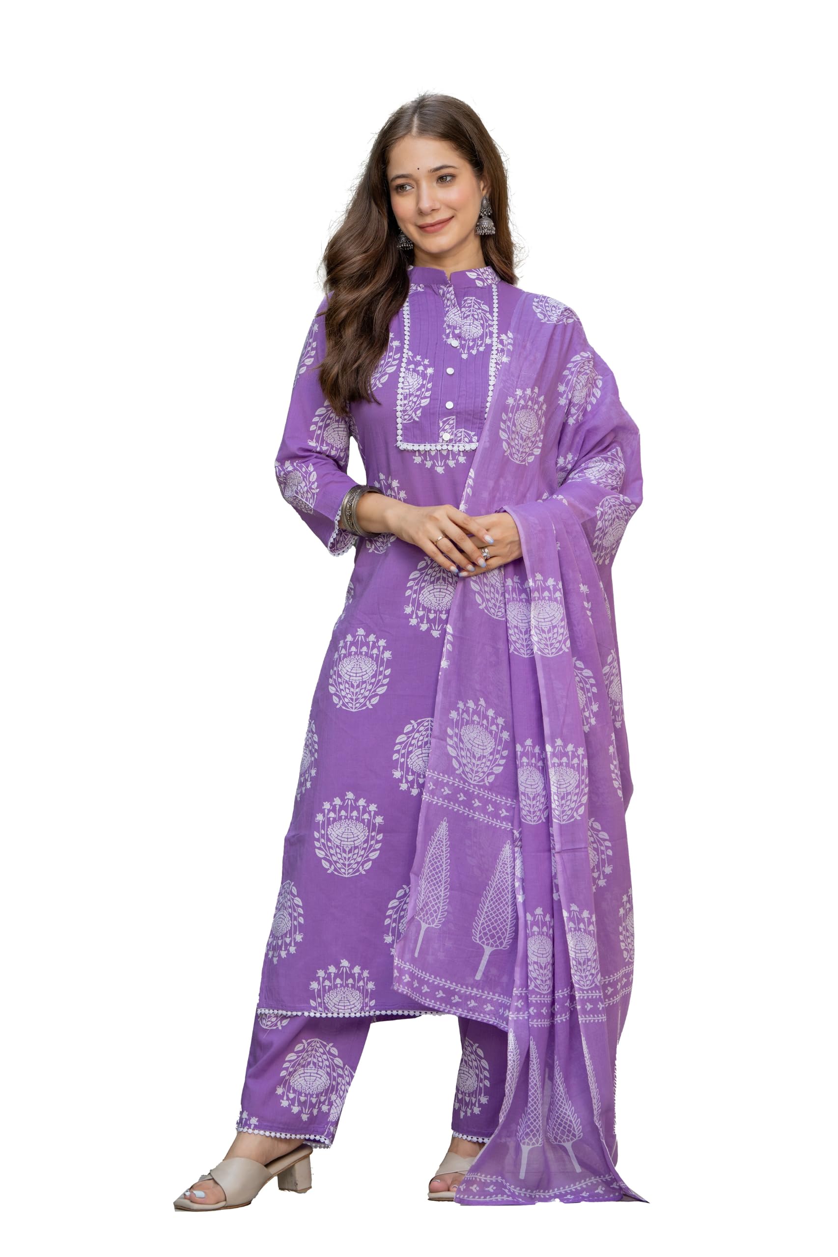 parthvi Women's Pure Cotton Straight High Neck Kurta Set with Palazzo Pants & Dupatta|Ethnic wear|Kurta Set for Women-picture-5