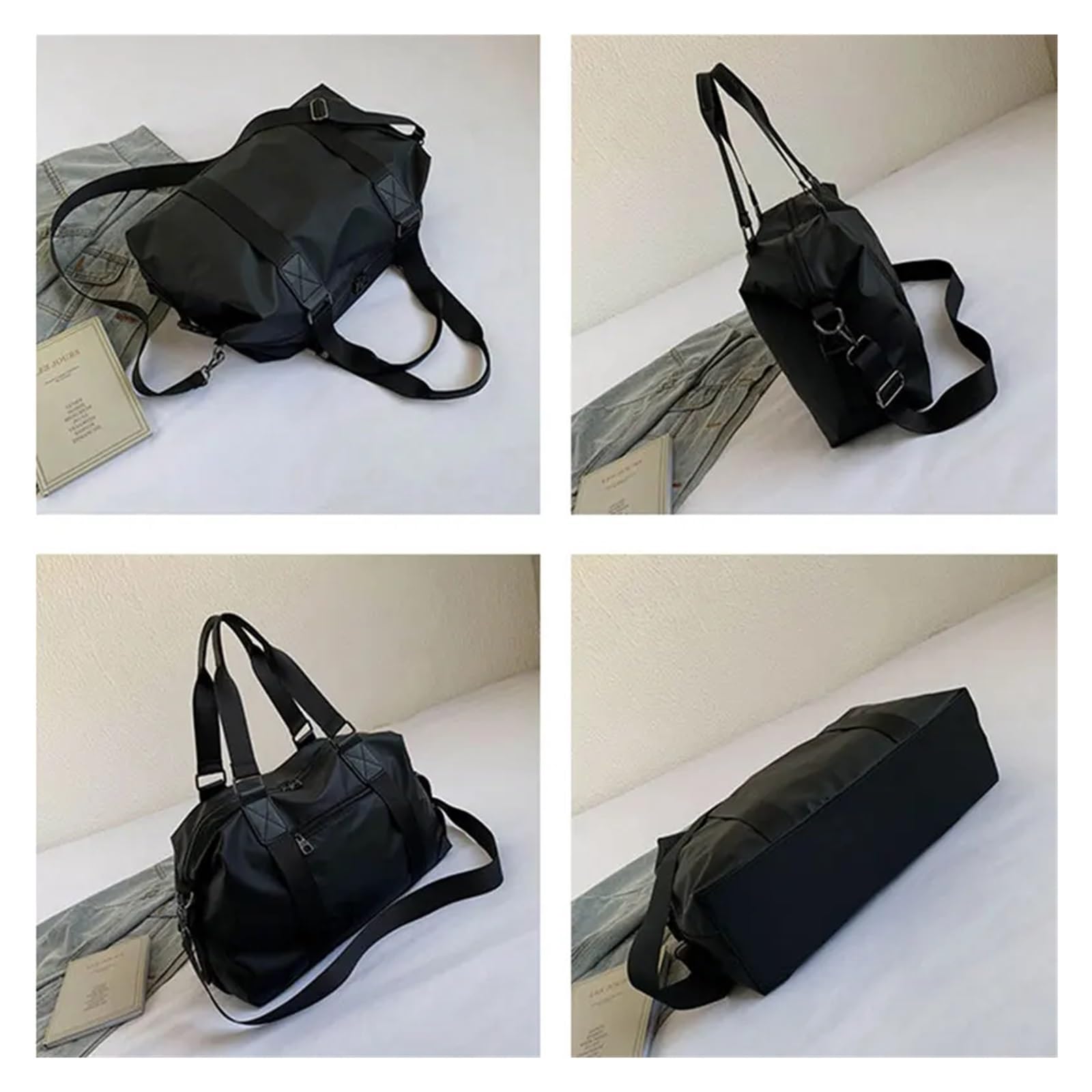 VELORE Bolsa de fitness para mujer, bolsa de gimnasio para hombre, bolsa de viaje de nailon impermeable, bolsa de gimnasio, Black, Talla única
