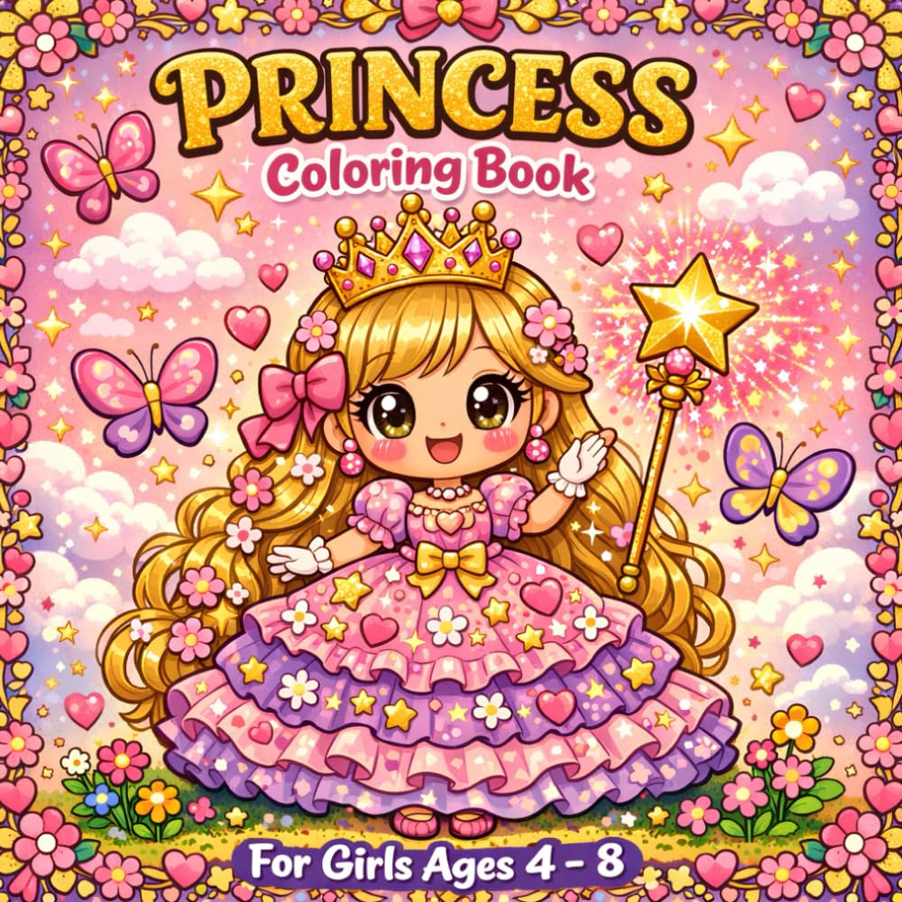Princess Coloring Book for Girls Ages 4-8: Magical Royal Adventures with Cute Princesses, Castles, Unicorns and Fairies - Gift for Little Girls