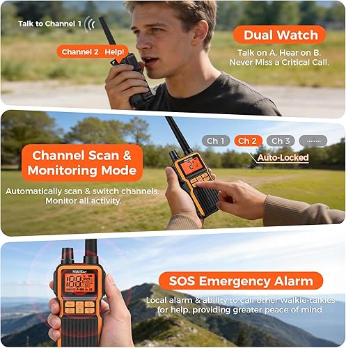Miniatura 5 de Midd Kacy Walkie Talkies de largo alcance, 60 canales GMRS portátil de caza impermeable radio de 2 vías con 121 códigos de privacidad, alertas 108 -