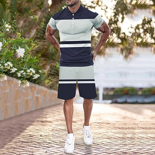 Miniatura 4 de BIFUTON Conjunto deportivo para hombre conjunto de 2 piezas de camisa polo de manga corta y pantalones cortos conjuntos de verano con bolsillos