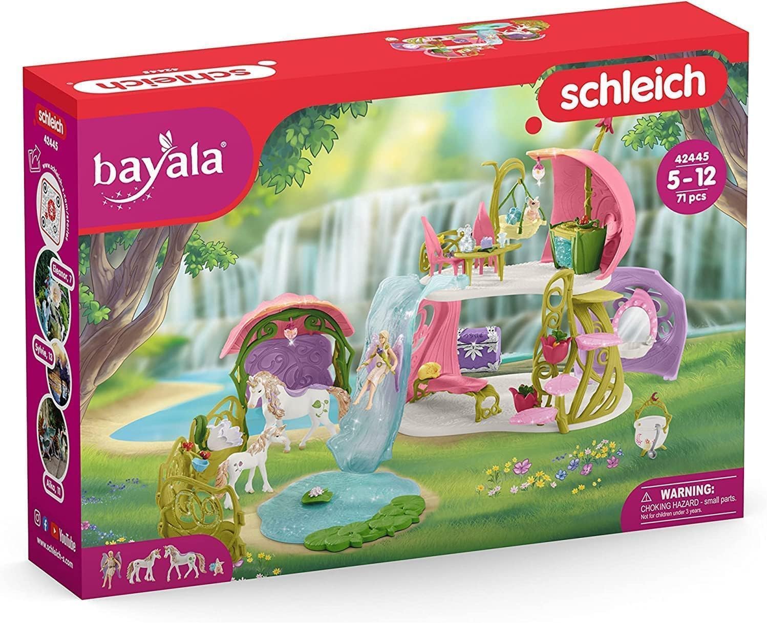 schleich BAYALA | Kwiatowy domek z jednorożcami, jeziorem i stajnią 42445 | zestaw z elfką, wiewiórką chmurką i akcesoriami | mały prezent dla dziewczynek i chłopców | figurka od 5 lat | 71 elementów