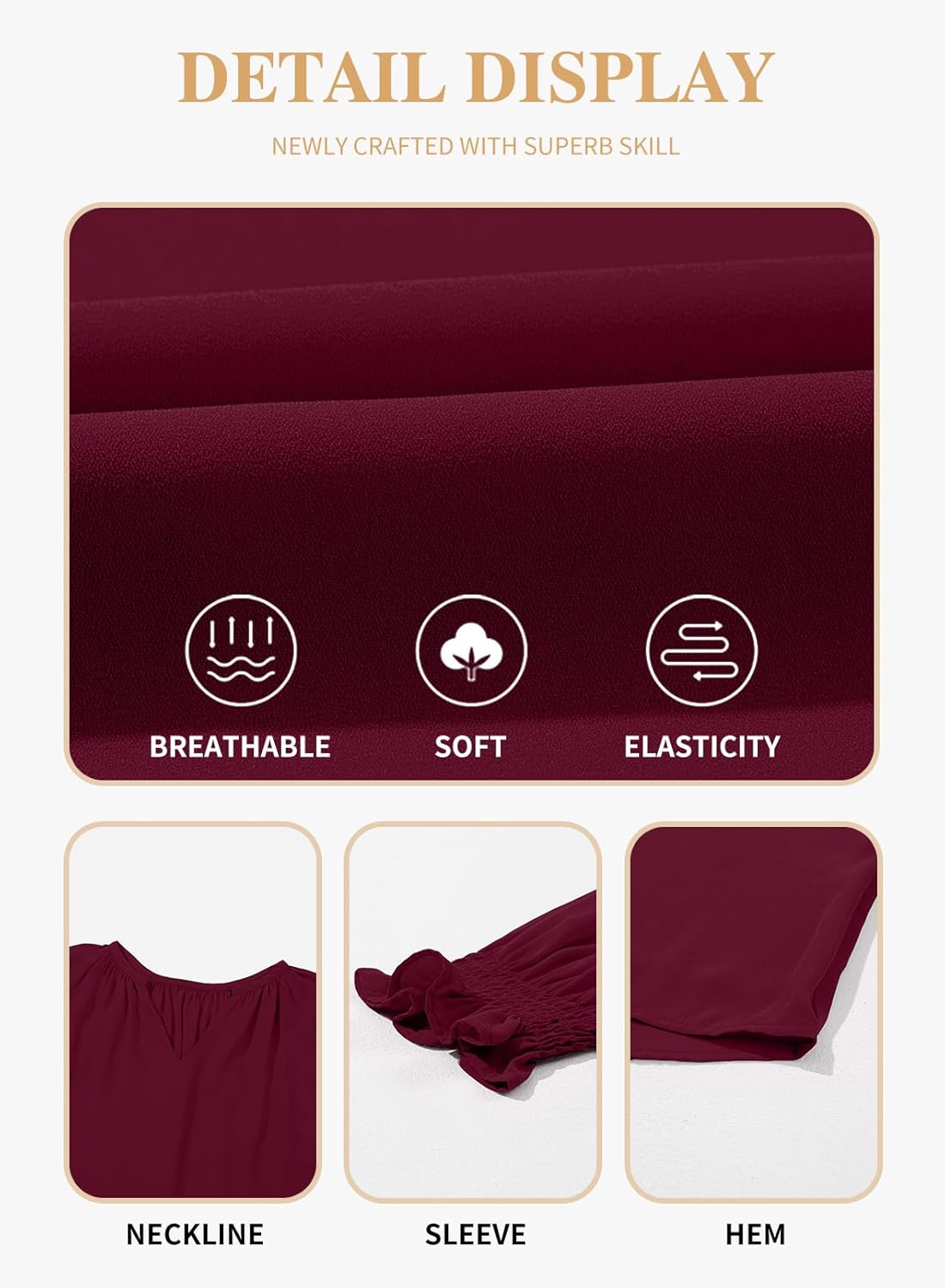 Eytino Womens Plus Size Tops Sexy V Neck Smocked Long Sleeve Casual Chiffon Blouse Flowy Work Shirts(1X-5X) - Image 5